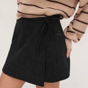 CIDER Black Corduroy Tie Wrap Mini Skirt Womens Size M